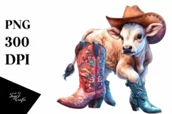 Colorful Baby Cow with Line Dancer Boots PNG Product Image 1
