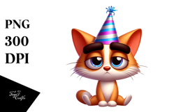 Goofy Cartoon Cat with Party Hat PNG Product Image 1