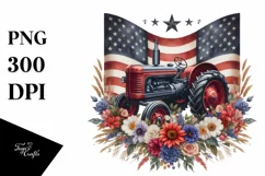 Watercolor Vintage Tractor with Flowers Clipart Product Image 3