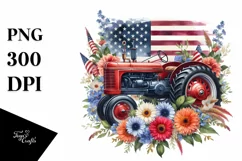 Watercolor Vintage Tractor with Flowers Clipart Product Image 1