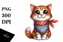 Funny Cat Sitting with Bandana and Goofy Smile Clipart Product Image 1