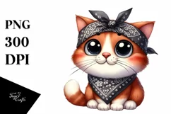 Funny Cat Sitting with Bandana and Goofy Smile Clipart Product Image 1