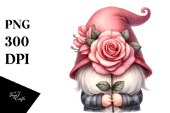 Cute Gnome with Big Hat and Rose PNG Product Image 1