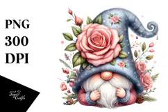 Cute Gnome with Big Hat and Rose PNG Product Image 1