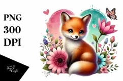 Fox with Flower and Big Heart, Transparent PNG Product Image 1