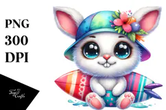 Goofy Baby Rabbit with Surfboard PNG Product Image 1
