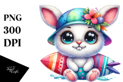 Goofy Baby Rabbit with Surfboard PNG Product Image 1
