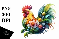 Vibrant Chicken with Flowers, Abstract PNG Product Image 3