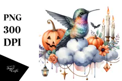 Hummingbird on Halloween Cloud with Candles PNG Product Image 1