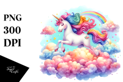 Colorful Watercolor Unicorn | Bouncing on Cloud Product Image 1