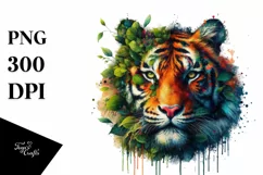 Vibrant Tiger in Abstract Frame, Watercolor PNG Product Image 3