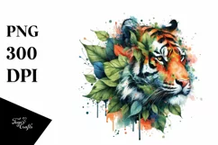 Vibrant Tiger in Abstract Frame, Watercolor PNG Product Image 1