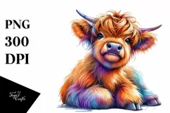 Cute Baby Highlandcow Sitting PNG Product Image 1