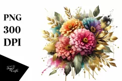 Colorful Abstract Bouquet | Golden Foil | Clipart Product Image 1