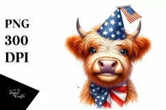Enthusiastic Highland Cow with Party Hat Clipart Product Image 1