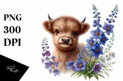 Watercolor Baby Highland Cow with Animal Print Clipart Product Image 1