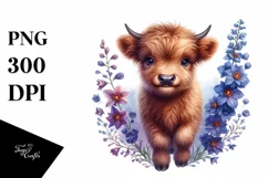 Watercolor Baby Highland Cow with Animal Print Clipart Product Image 3
