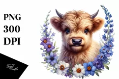 Watercolor Baby Highland Cow with Animal Print Clipart Product Image 1