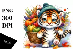 Quirky Baby Tiger with Autumn Vegetables Product Image 1