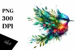 Vibrant Bird in Abstract Frame, Watercolor PNG Product Image 1
