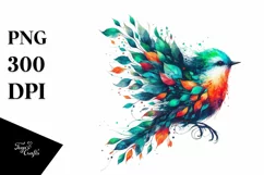 Vibrant Bird in Abstract Frame, Watercolor PNG Product Image 1