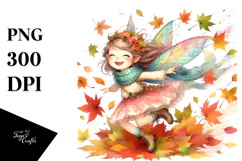 Colorful Watercolor Fairy Tumbling with Autumn Leaves, Product Image 1