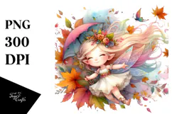 Colorful Fairy Tumbling with Autumn Leaves, Transparent PNG Product Image 1