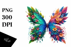 Vibrant Butterfly with Flowers, Abstract PNG Product Image 1