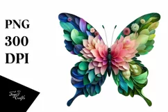 Vibrant Butterfly with Flowers, Abstract PNG Product Image 1