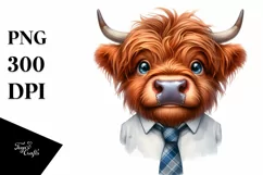 Cow Highland Tie Portrait Smiling | Sublimation | Clipart Product Image 1