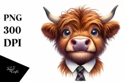 Cow Highland Tie Portrait Smiling | Sublimation | Clipart Product Image 1