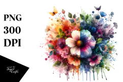 Colorful Grungy Flower with Splashes PNG Product Image 1
