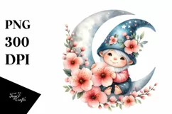 Cute Gnome with Cherry Blossom PNG Product Image 1