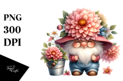 Cute Gnome with Big Hat and Dahlia PNG Product Image 1