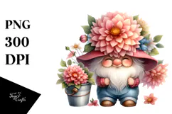 Cute Gnome with Big Hat and Dahlia PNG Product Image 1