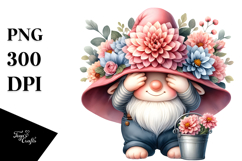 Cute Gnome with Big Hat and Dahlia PNG Product Image 1