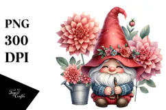 Cute Gnome with Big Hat and Dahlia PNG Product Image 1