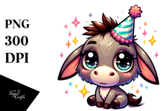 Cute Donkey with Party Hat, Vector Art Product Image 1