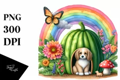 Dog House Illustration | Rainbow Butterfly Mushroom | Product Image 1