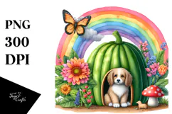 Dog House Illustration | Rainbow Butterfly Mushroom | Product Image 1