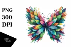 Abstract Vibrant Watercolor Butterfly with Plant Leaves, Product Image 3