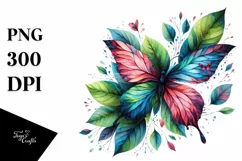 Abstract Vibrant Watercolor Butterfly with Plant Leaves, Product Image 3