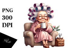 Old Lady on Couch | Tea Mug Pose | Clipart Product Image 1