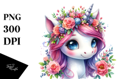 Cute Baby Unicorn with Floral Wreath, High-Res PNG Product Image 1