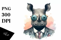 Boho Rhino Watercolor Portrait Clipart Product Image 1