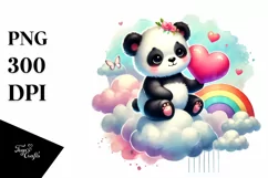 Colorful Cute Panda Heart Sitting on Cloud, PNG Product Image 1