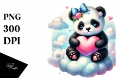 Colorful Cute Panda Heart Sitting on Cloud, PNG Product Image 1
