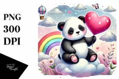 Colorful Cute Panda Heart Sitting on Cloud, PNG Product Image 1