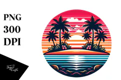 Retro Tropical Island Sunset, PNG Product Image 1