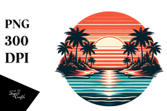 Retro Tropical Island Sunset, PNG Product Image 1